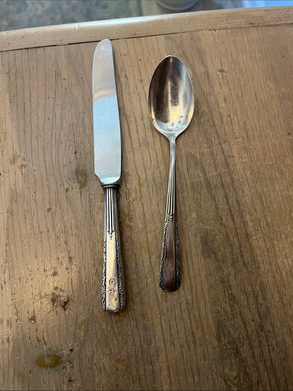 Vintage Int’l Sterling Silver Baby Spoon Knife Set “Courtship” Monogram E